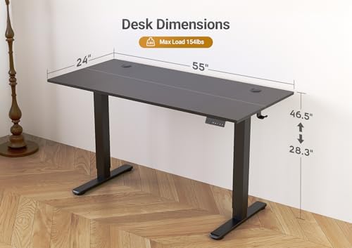Seang Electric Standing Desk Adjustable Height, 55 x 24 Inch Sit Stand Desk with T-Shaped Frame, 3 Memory Presets & Cable Management for Home Office Computer Workstation, Black Frame/Black Top - Image 3