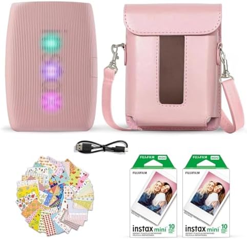 Fujifilm Instax Mini Link 3 Smartphone Printer Rose Pink + Fuji Film Value Pack (20 Sheets)+ Shutter Accessories Bundle, Incl. Protective Case, 20 Sticker Frames, USB Type C Cable by FUJIFILM