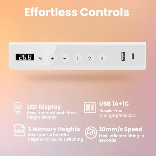 HUANUO Glass Standing Desk with Drawers, 40 X 24 Inch Electric Adjustable Height Desk, Quick Install One-Piece Tabletop with USB Charging Ports, White - Image 6