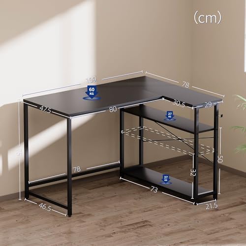 Pamray 43 Inch L Shaped Computer Desk with Reversible Side Storage Shelves, Small Corner Desk for Small Space Home Office,Writing Study Table PC Desk for Bedroom,Vintage - Image 3