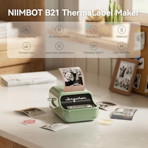 NIIMBOT B21 Pro 300 DPI Bluetooth Label Maker with Tape, Green - Image 2