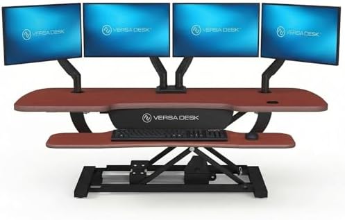 VERSADESK PowerPro 48 Inch Electric Standing Desk Converter – Push-Button Height Adjustable Sit to Stand Desk Riser for Multiple Monitors – Motorized Desktop Workstation with Wide Keyboard Tray by VERSADESK
