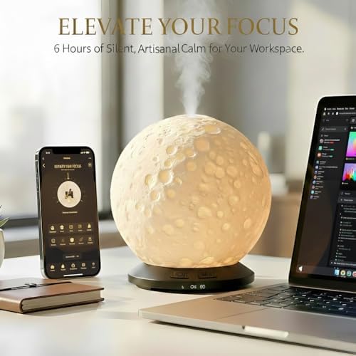 Moonlight Zen 200ml Ceramic Essential Oil Diffuser – Ultrasonic Aromatherapy Moon Lamp with 6H Mist, 3-Timer Settings, Auto-Shutoff & Amber LED Glow – Artisanal Lunar Decor for Home, Office & Spa - Image 7