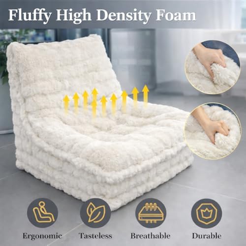 Memory Foam Bean Bag Chairs with Filler Faux Fur Fireside (White) - Image 4