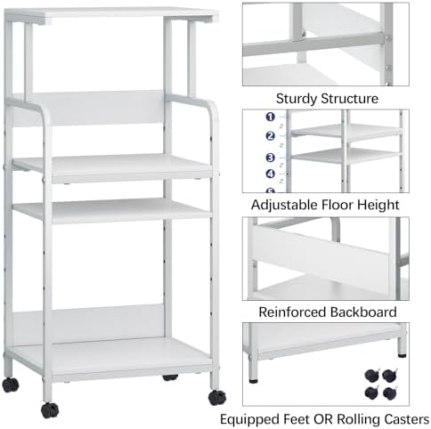 Arbuxzuy 4-Tier Printer Stand with Storage Shelf, Mobile Printer Table for Home Office, Adjustable Stand for Printer, Scanner, Fax (White) - Image 2