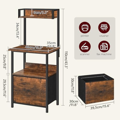 MAHANCRIS Printer Table with Storage, Home Printer Stand with File Cabinet, Fits A4/Letter Size Files, Printer Cabinet with Large Tabletop, Display Shelf, for Home Office, Rustic Brown PTHR3501 - Image 3