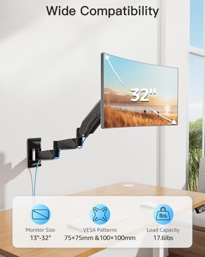 Extra Long Arm Monitor Wall Mount for Max 32" Single Wall Mount - Image 4