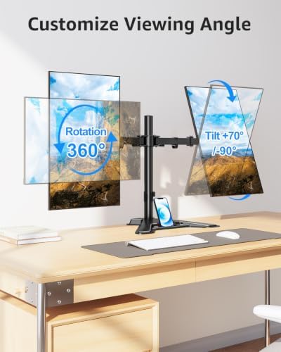 MOUNTUP Dual Monitor Stand - Freestanding & Height Adjustable Monitor Desk Mount, Steady VESA Mount Holds Max 17.6 lbs, Computer Monitor Stand for 2 Screens up to 27 inches, For Home Office - Image 5