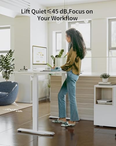 FEZIBO One-Piece Standing Desk, 48"x24" Seamless Tabletop Electric Height Adjustable for Home Office, Study Rooms & Multi-Device Workstations, White - Image 2