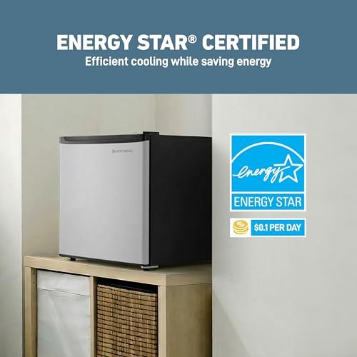 West Bend Mini Fridge Compact Refrigerator for Home Office or Dorm, Auto Defrost with Reversible Door, Energy Star Rated, 1.6-Cu.Ft., Stainless Steel - Image 4
