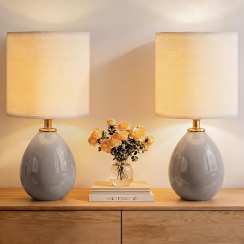 Dawnwake 17.7" Ceramic Table Lamps Set of 2 for Living Room Bedroom, Grey by Dawnwake