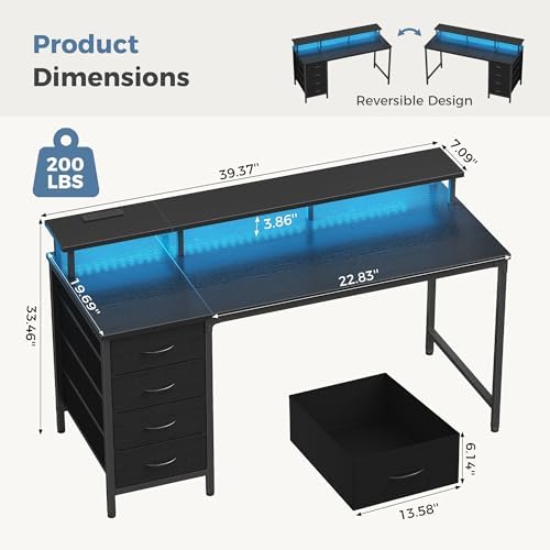 DUMOS 40-Inch Gaming Computer Desk with Drawers for Home Office, Black - Image 3