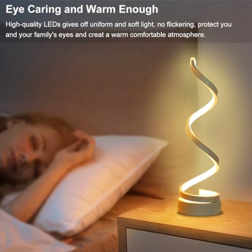 Modern Table Lamps Set of 2, Dimmable Spiral Table Lamps for Night Stand, 12W LED Desk Lamp 3 Color 10 Brightness Level Bedside Lamps Desk Light Office Lamp for Bedroom, Living Room (White) - Image 5