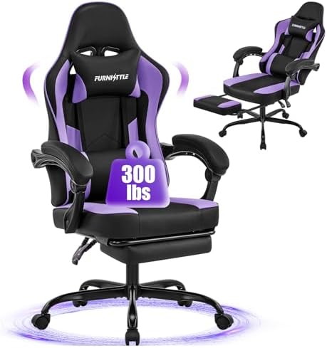 Gaming Chair for Adults, Video Game Chair with Footrest, PU Leather Purple by Furnistyle