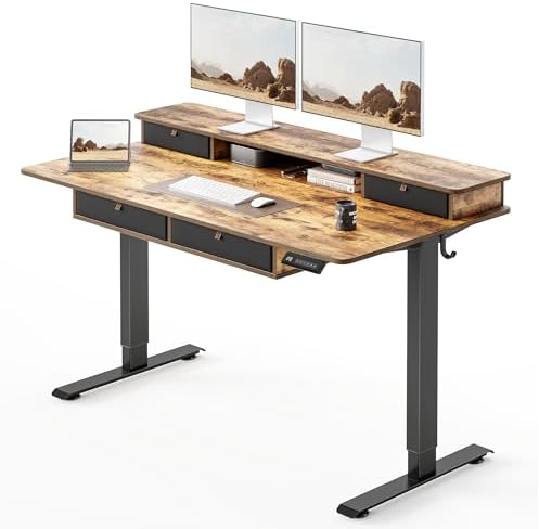 CubiCubi 48" x 24" Standing Electric Desk with Drawers, Vintage Brown by CubiCubi