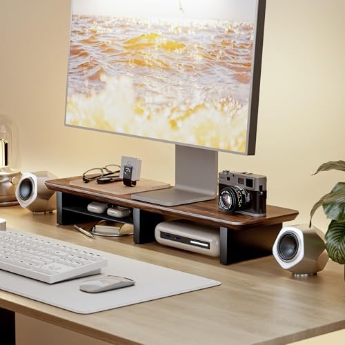 PEGZONE 31.5" Dual Monitor Riser, Metal Shelf Wooden Desk Organizer - Image 2
