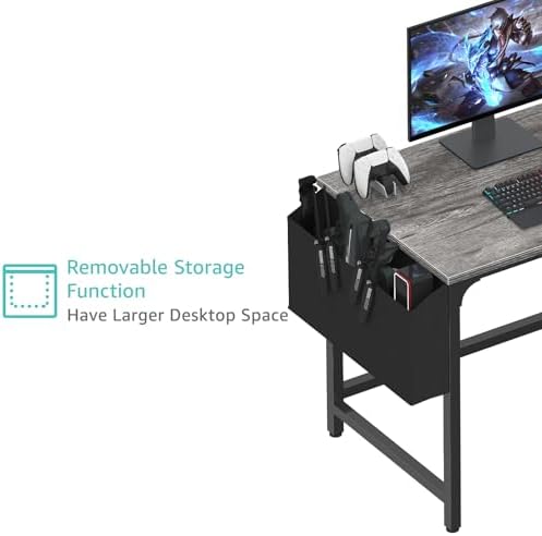 Lufeiya Computer Desk with Fabric Drawers, 40 Inch Gaming Desk for Small Space Home Office, Modern Simple Study Writing Table PC Desks for Bedroom, Gray - Image 6