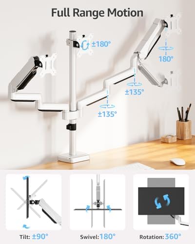 MOUNTUP Triple Monitor Stand Mount - 3 Monitors Desk Mount for Computer Screens Up to 27 inch, Triple Monitor Arm, Heavy Duty Monitors Stand, Each Arm Holds 4.4-19.8 lbs, White - Image 4