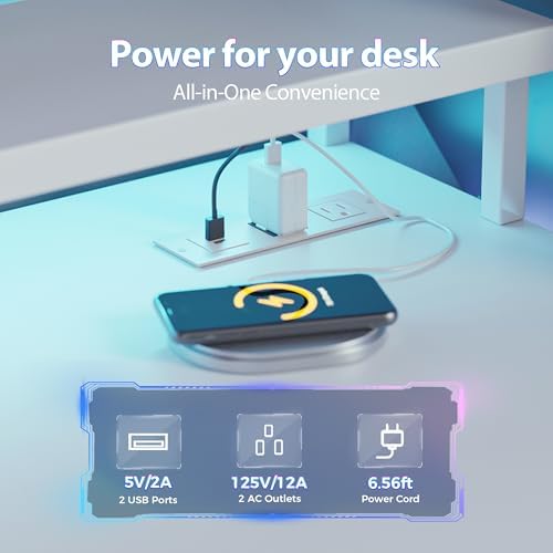 Mericonia 68 inch Gaming Desk with Drawers, Reversible Computer Desk, White - Image 4