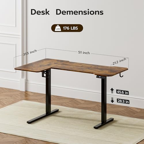 Acrolix L Shaped Electric Standing Desk,51x31.5 Reversible,Rustic Brown - Image 3