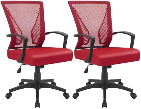 Furmax Office Chair Ergonomic Computer Desk Mesh Chair Mid Back Swivel Lumbar Support with Armrest (2, Red) by Furmax