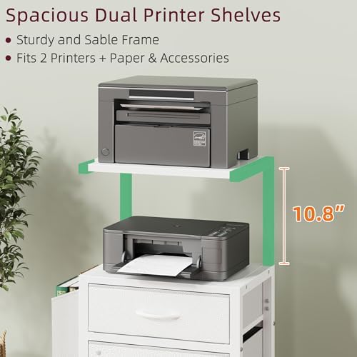 HIGDBFE File Cabinet with 2 Fabric Drawers and Printer Stand, White - Image 3