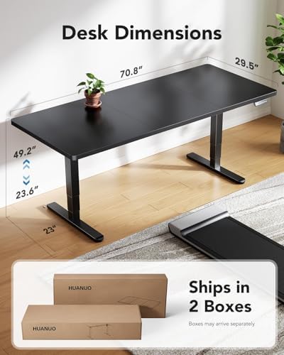 HUANUO 70x 30 Inch 3-Stage Electric Standing Desk, Brushless Motor, Black - Image 3
