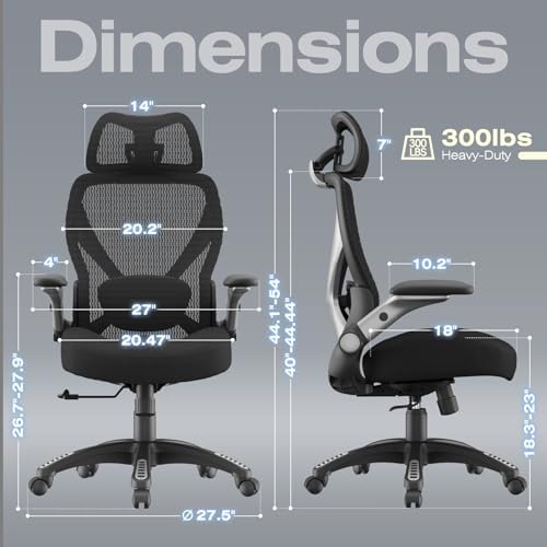 ELABEST X100 Ergonomic Mesh Office Chair, Big and Tall Home Desk Chair with 5D Flip-Up Arms, Adjustable 3D Lumbar Support, Gaming & Executive Computer Chair - Image 2