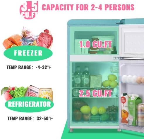 DEMULLER Retro Mini Fridge with Top Freezer 100L Small Refrigerator with Two Doors & Two Handles Dorm Fridge with 7 Temperature Settings Spacous Capacity & Ideal Size Blue - Image 2