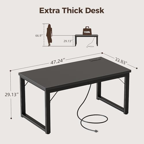Mericonia 48 Inch Computer Desk with Power Outlets, 1.2" Thick Office Table - Image 2
