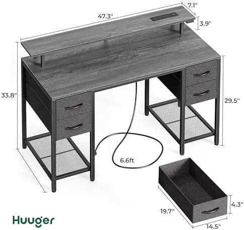Huuger 47 inch Computer Desk with Power Outlets & 4 Drawers - Image 3