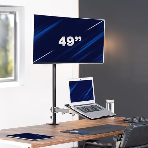 VIVO Extra Tall Desk Mount for up to 49 inch Ultrawide and Tray for up to 17 inch Laptop, Clamp-on Adjustable Stand Holds 44 lb Screens, VESA up to 100x100, Black, STAND-V012C - Image 2