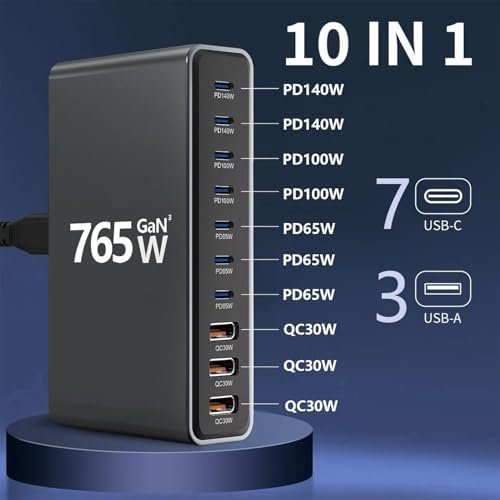 765W 10-Port GaN 3 Desktop Charging Station for Phones, Tablets, Laptops, Smartwatches & Earphones - Home, Office & Travel Compatible - Image 3