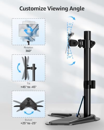 MOUNTUP Single Monitor Stands, Freestanding VESA Monitor Desk Mount fits 13'' to 32'' Computer Screen with Height Adjustable, Swivel, Tilt, Rotation, 17.6 lbs Load, For Home Office, VESA 75x75/100x100 - Image 3