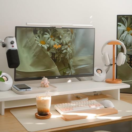 Bamboo Dual Monitor Stand Riser, 2-Tier Desk Shelf with Storage by Rocdeer