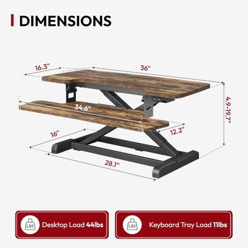 SANODESK Standing Desk Converter with Electric Motor 35" Height Adjustable Desk Riser for Office Home,Monitor and Laptop Workstation with Large Keyboard Tray, Rustic Color - Image 2