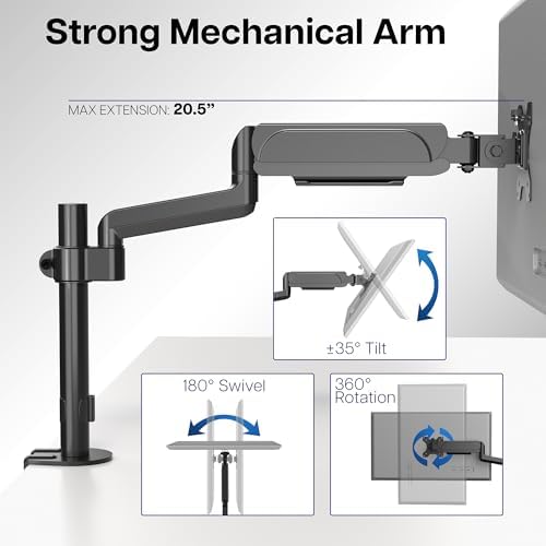 VIVO Single Monitor Arm Mount for 17 to 32 inch Screens - Tension Height Adjustment, Full Articulating Tilt, Swivel, Heavy Duty VESA Stand with Desk C-clamp and Grommet Option STAND-V001K - Image 5