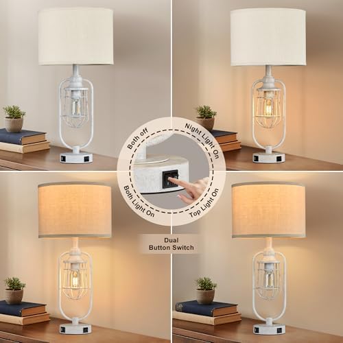 24" Antique Farmhouse Table Lamps Set of 2 for Living Room, USB A+C - Image 2