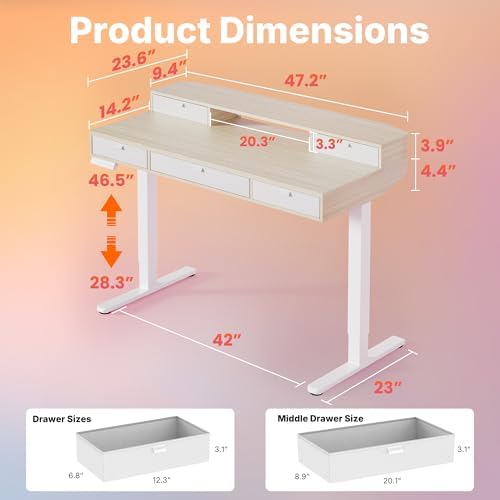 HUANUO 48 x 24 Inch Electric Standing Desk with 4 Drawers, Natural - Image 2