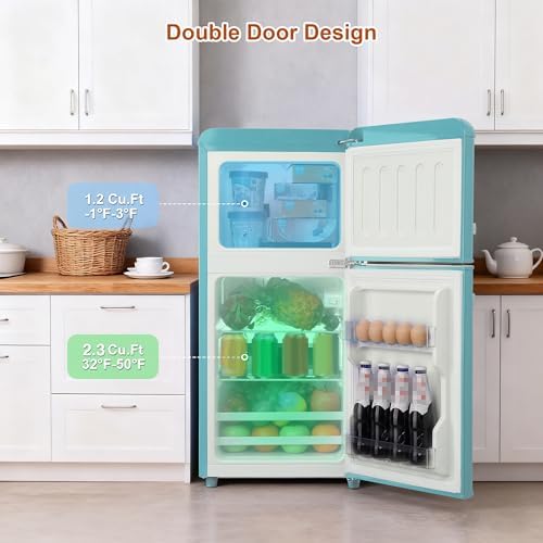 Retro Mini Fridge with Freezer 3.5 Cu. Ft, Small Refrigerator Dual Door - Image 3