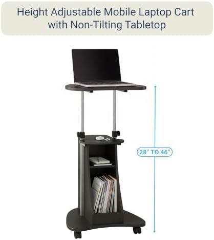Techni Mobili Adjustable Height Rolling Laptop Cart with Storage, Graphite - Image 5