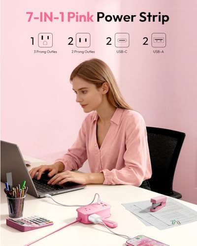 NTONPOWER GAN Ultra 65W Pink Fast Charging Station, Travel Power Strip with 3 Outlets 4 USB (2 USB C), Pink Extension Cord 4Ft, Kawaii Cute Accessories Compatible with MacBook, iPhone - Image 2