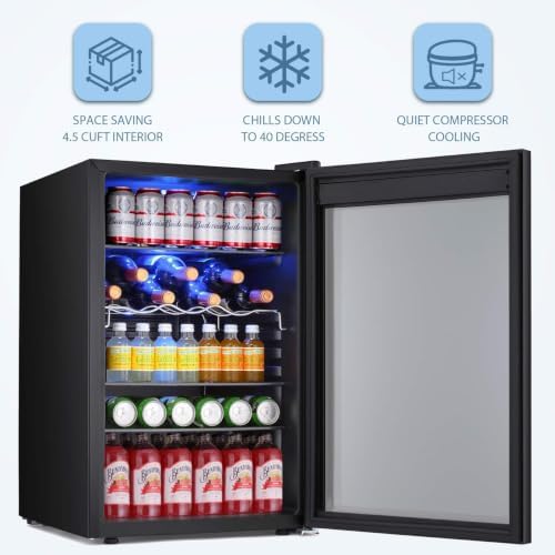 Antarctic Star Beverage Refrigerator -145 Can Mini Fridge for Soda Beer or wine,Small Drink Dispenser, For Office or Bar with Adjustable Removable Shelves，4.5 Cu. Ft. (Black) - Image 2