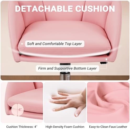Yaheetech Simple Pink Petal Faux Leather Vanity Desk Chair, Swivel Wheels - Image 5