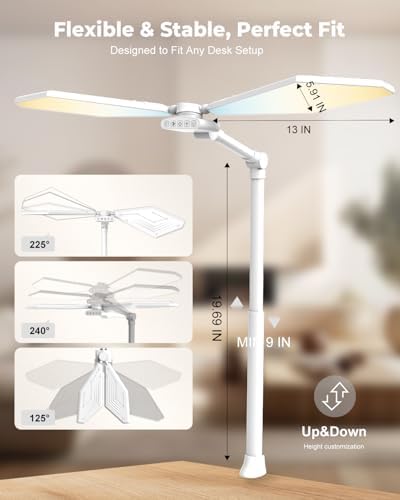 36W LED Desk Lamp with Clamp, Dual-Head Architect Lamp with Remote, White - Image 3