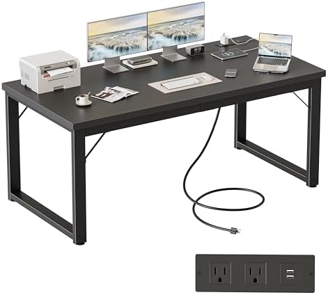 Mericonia 54 Inch Computer Desk with Power Outlets, 1.2" Thick Office Table by MERICONIA