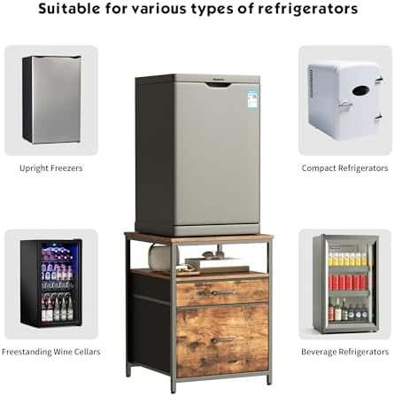 Herture Mini Fridge Stand with 3 Storage, Mini Fridge Cabinet, Beverage Fridge Table, Heavy Duty 21.3" L* 22.7" W Tabletop, for Dorm, Apartment,Office, Bedroom Rustic Brown HB01BXN - Image 4