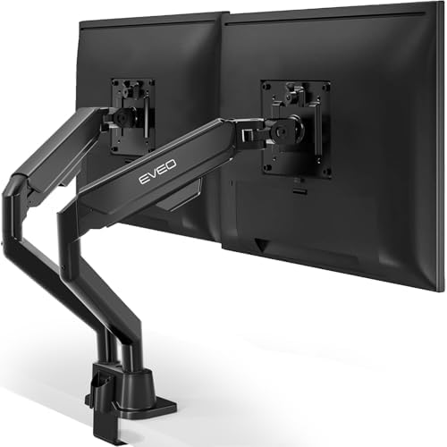 EVEO Premium Dual Monitor Mount 14"-32” Dual Monitor Arm VESA Bracket Adjustable Height Gas Spring Dual Monitor Stand, Screen Full Motion Dual Monitor Arm-Computer Monitor Stand for 2 Screens - Black by EVEO