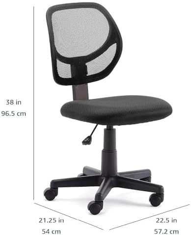 Amazon Basics Low Back Office Chair, Breathable Mesh, Height Adjustable, Padded Seat, Rolling Wheels, Swivel, Back Support, Sturdy, 21.25" D x 22.5" W x 38" H, Black - Image 3