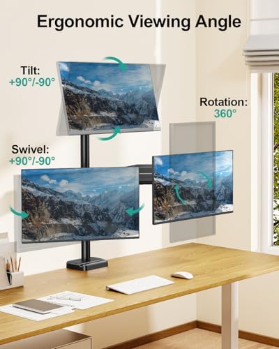 MOUNT PRO Triple Monitor Mount for Max 32" Computer Screen, Adjustable 3 Monitor Desk Mount, up to 19.8lbs Each, Three Display Arm with Tilt Swivel Rotation, VESA Mount 75x75/100x100mm - Image 3